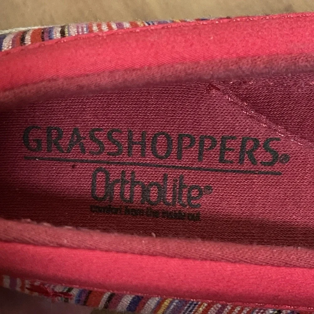 Grasshoppers Ortholite Misty Striped Wedge Shoes Slip On Red Comfort Shoe‎ Sz 6N